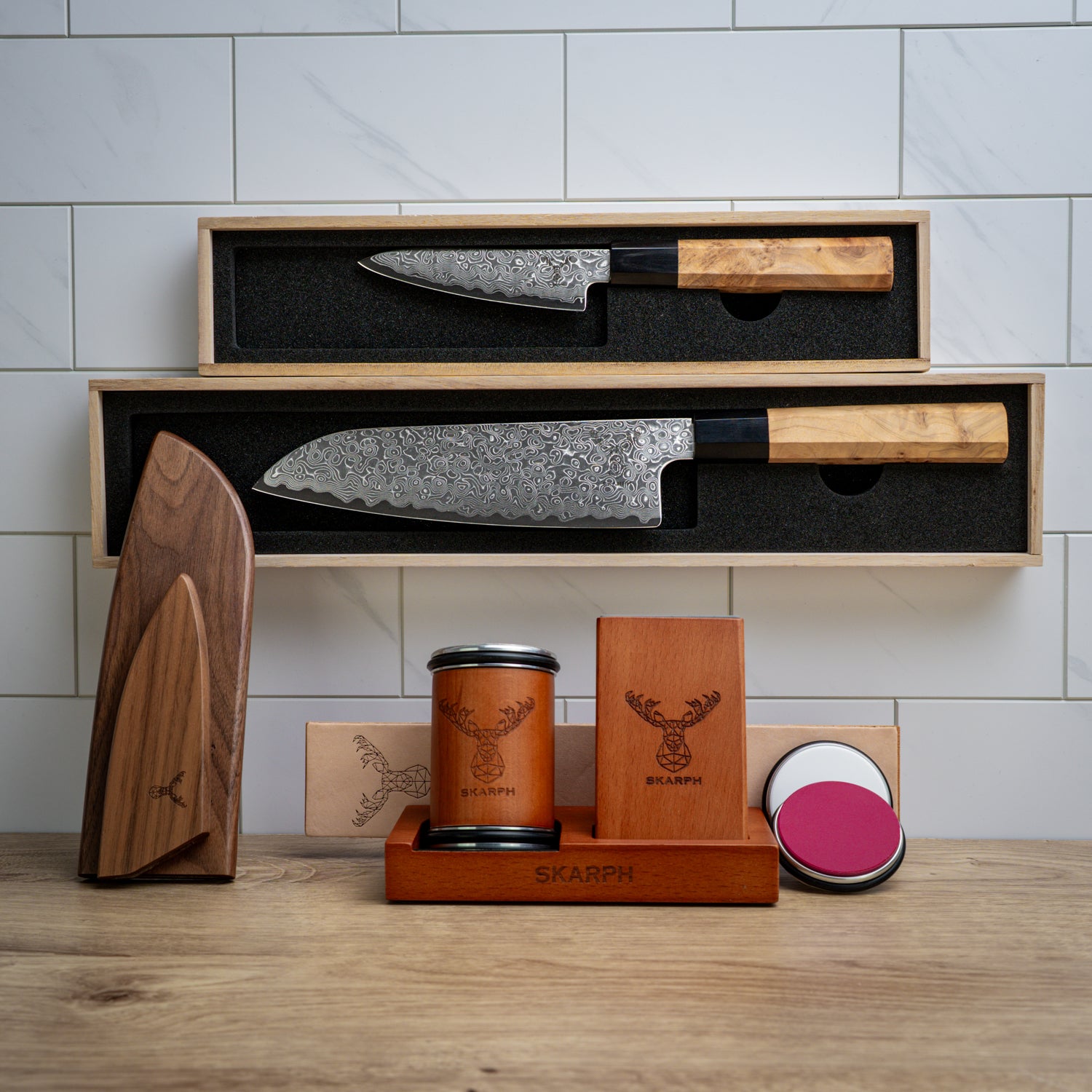 Skarph |  Slipesett - Damaskus Knivsett